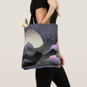 Whimsical Mond und Berge Abstrakte Kunst Tasche