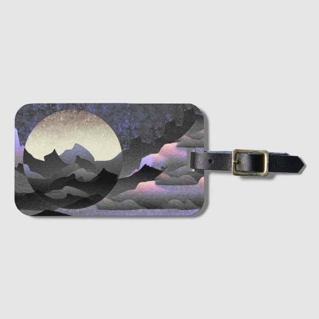 Whimsical Moon and Mountains Abstract Art Gepäckanhänger (Vorderseite (Horizontal))