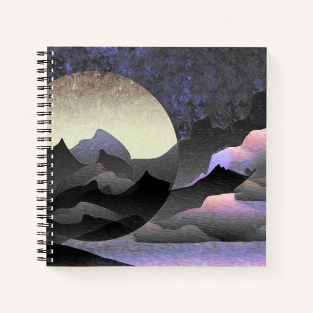 Whimsical Moon and Mountains Abstrakt Art Notizbuch (Vorderseite)