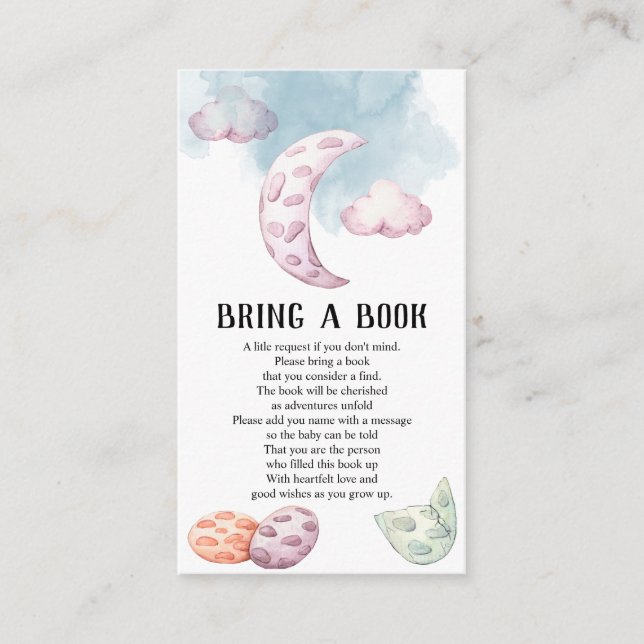 Whimsical Moon Dragon Baby Dusche bringen Buch Begleitkarte (Vorderseite)