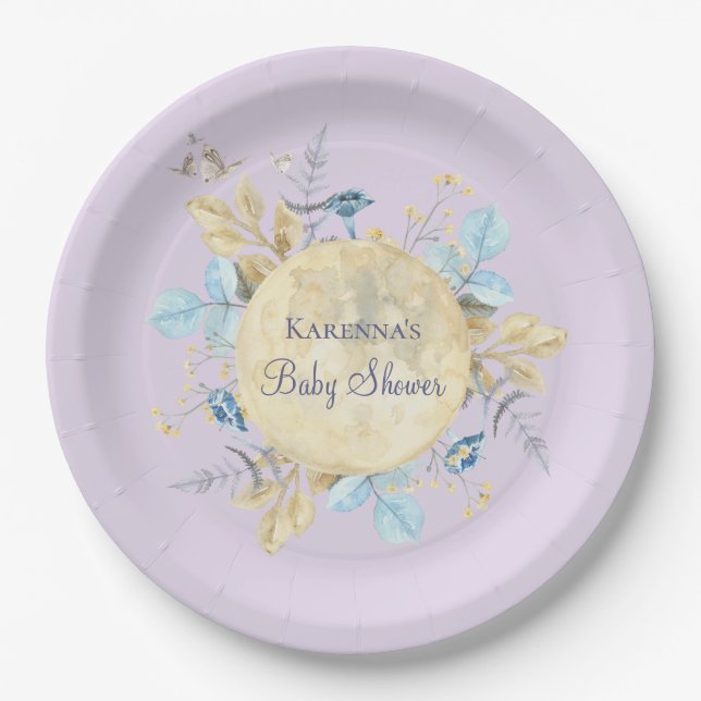 Whimsical Moon Lavender Lila Baby Dusche Pappteller (Vorderseite)