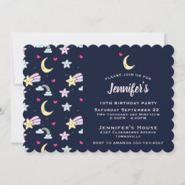 Whimsical Moon, Stars und Wolken am Blauen Geburts Einladung