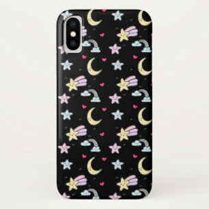 Whimsical Moon, Stars und Wolkenmuster auf schwarz Case-Mate iPhone Hülle