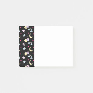 Whimsical Moon, Stars und Wolkenmuster auf schwarz Post-it Klebezettel