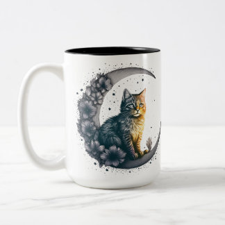 Whimsical Moonlit Cat Art Zweifarbige Tasse