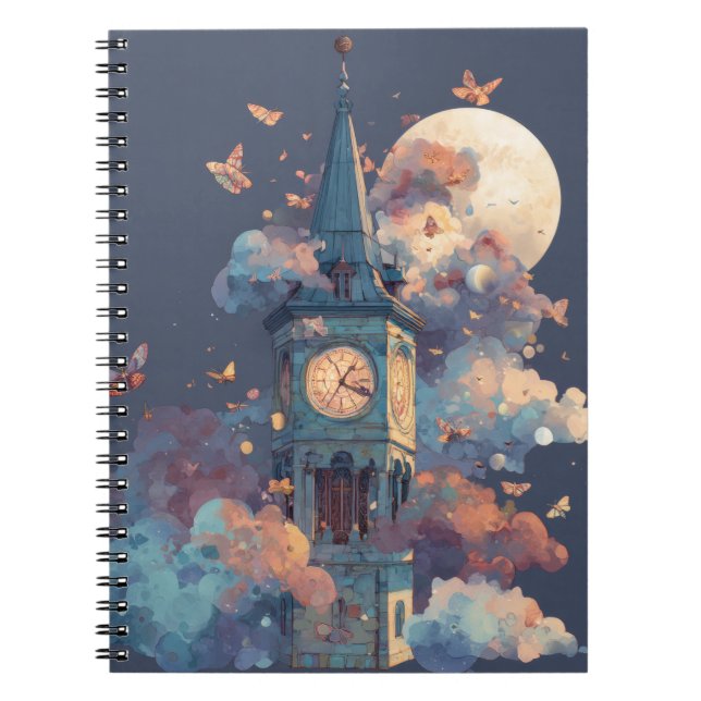 Whimsical Moonlit Clock Tower Notebook Notizblock (Vorderseite)