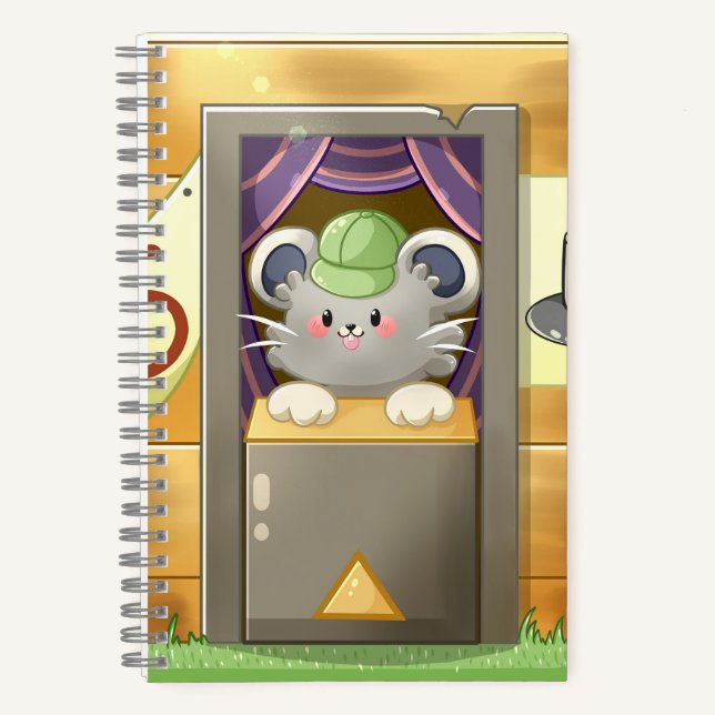 Whimsical Mouse Vendor – Cute Hat Booth Character  Notizbuch (Vorderseite)