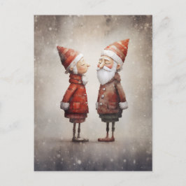 Whimsical Mrs. & Mr. Claus Cartoon Postkarte
