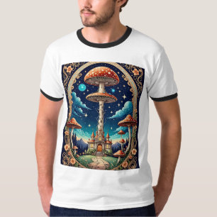 Whimsical Mushroom Castle Fantasy T - Shirt