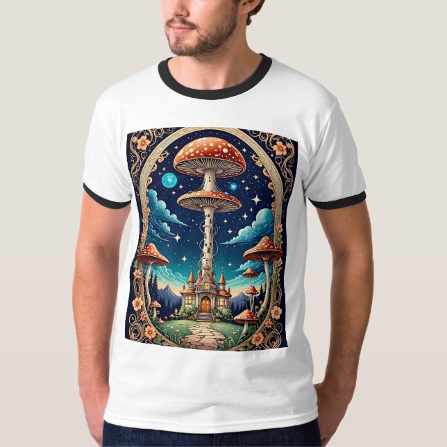 Whimsical Mushroom Castle Fantasy T - Shirt (Vorderseite)