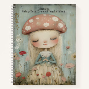 Whimsical Mushroom Faia in einer Blume Meadow Cust Notizbuch