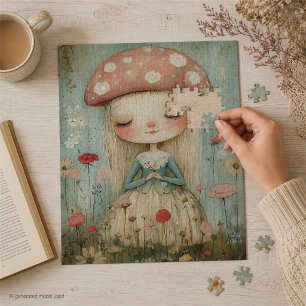 Whimsical Mushroom Fee in einer Wildblume Wiese