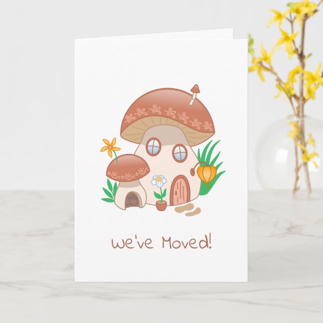 Whimsical Mushroom House Wir bewegten Karte (Gelbe Blume)