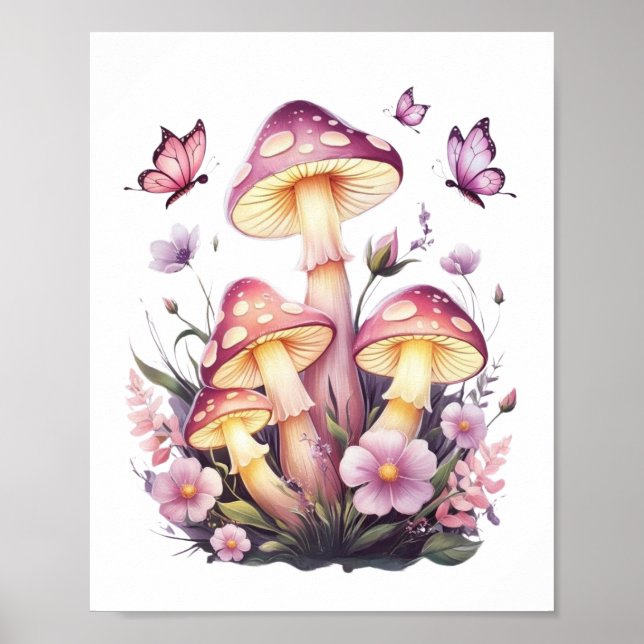 Whimsical Mushroom Meadow - Verzaubertes Naturepos Poster (Vorne)