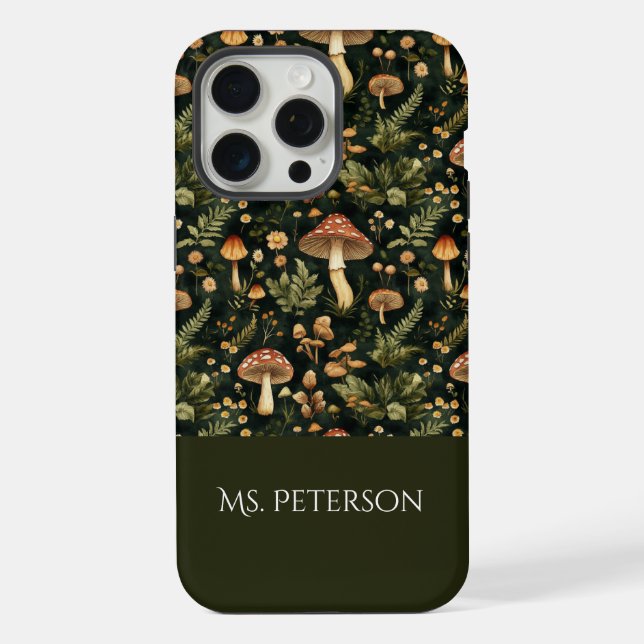 Whimsical Mushroom Pattern Individuelle Name iPhone 15 Pro Max Hülle (Rückseite)