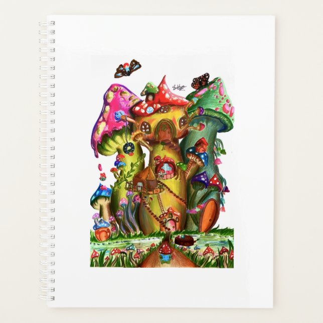Whimsical Mushroom Village Fantasy Artwork Planer (Vorderseite)