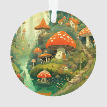 Whimsical Mushroom Village Ornament by Quindolyn