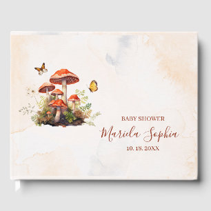 Whimsical Mushroom Watercolor Babydusche Gästebuch