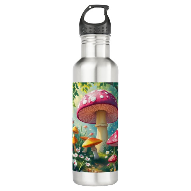 Whimsical Mushrooms verzauberter Wald Edelstahlflasche (Vorderseite)