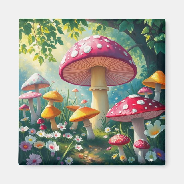 Whimsical Mushrooms verzauberter Wald Magnet (Vorne)