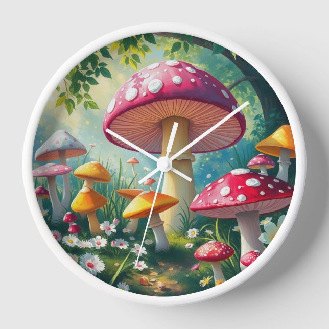 Whimsical Mushrooms verzauberter Wald Uhr (Vorderseite)