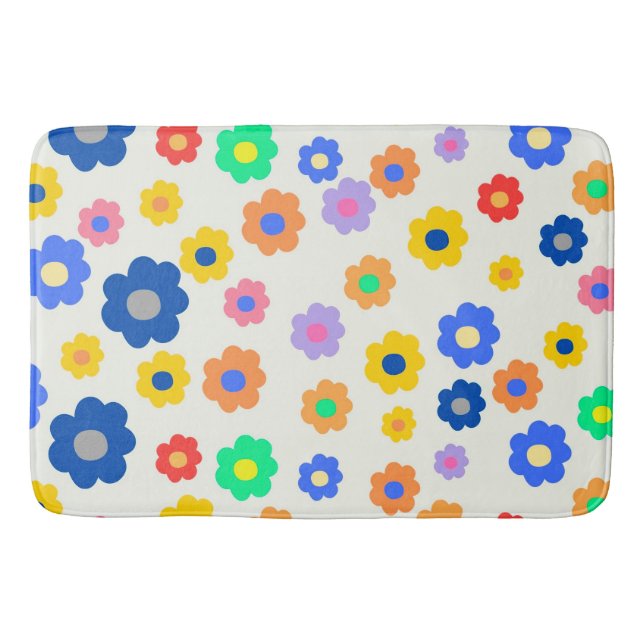 Whimsical Mustard & Black Floral Retro fröhlich Badematte (Vorderseite)