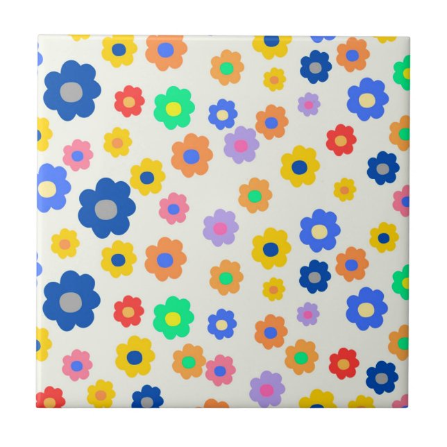 Whimsical Mustard & Black Floral Retro fröhlich Fliese (Vorderseite)