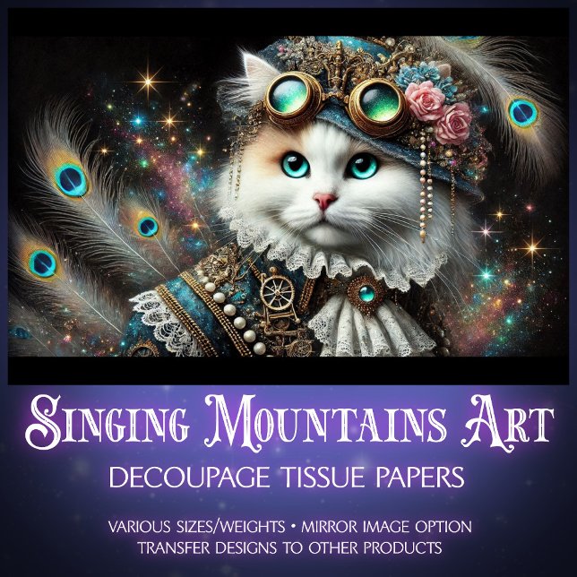Whimsical Mysterical Steampunk Cat Decoupage Seidenpapier (Von Creator hochgeladen)