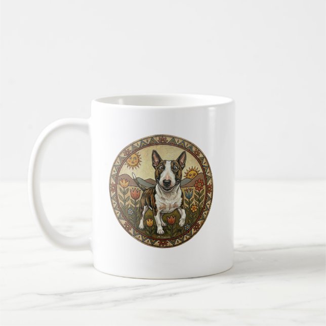 Whimsical Naive Art Bull Terrier Kaffeetasse (Links)