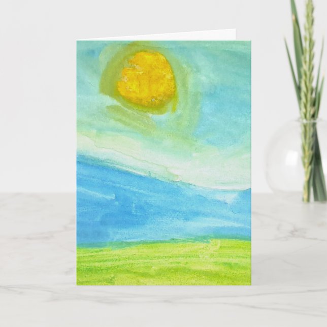 Whimsical Naive Art Sun Landscape Karte (Vorderseite)