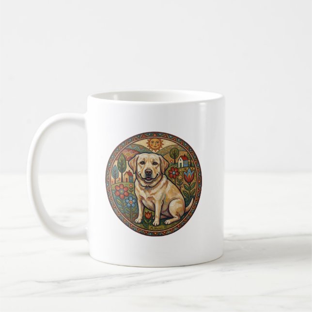 Whimsical Naive Art Yellow Labrador Kaffeetasse (Links)