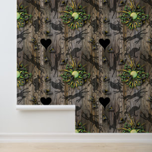 Whimsical Natural Wood Heart and Bee Illustration Tapete