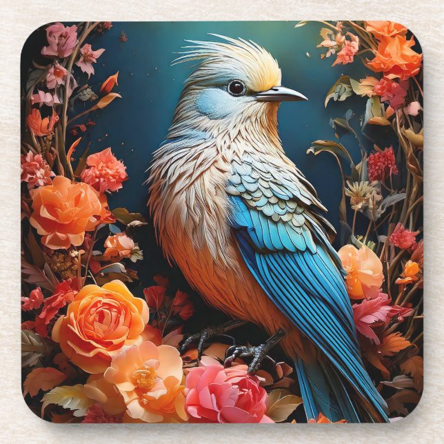 Whimsical Nature Blue Bird Getränkeuntersetzer (Vorderseite)
