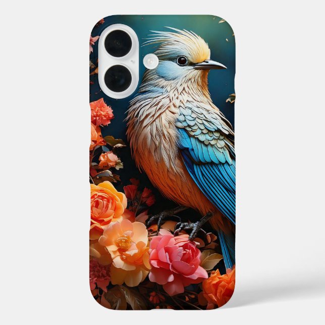 Whimsical Nature Blue Bird iPhone 16 Hülle (Rückseite)
