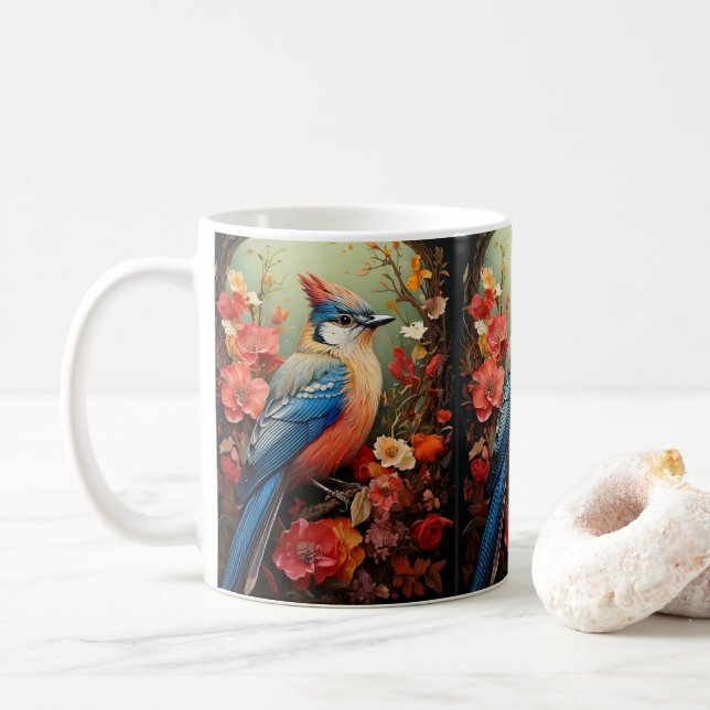 Whimsical Nature Blue Bird Nr. 3 Kaffeetasse (Mit Donut)