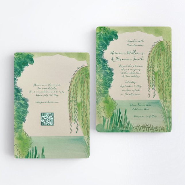 Whimsical Nature Hand Painted QR RSVP Wedding Einladung (Von Creator hochgeladen)