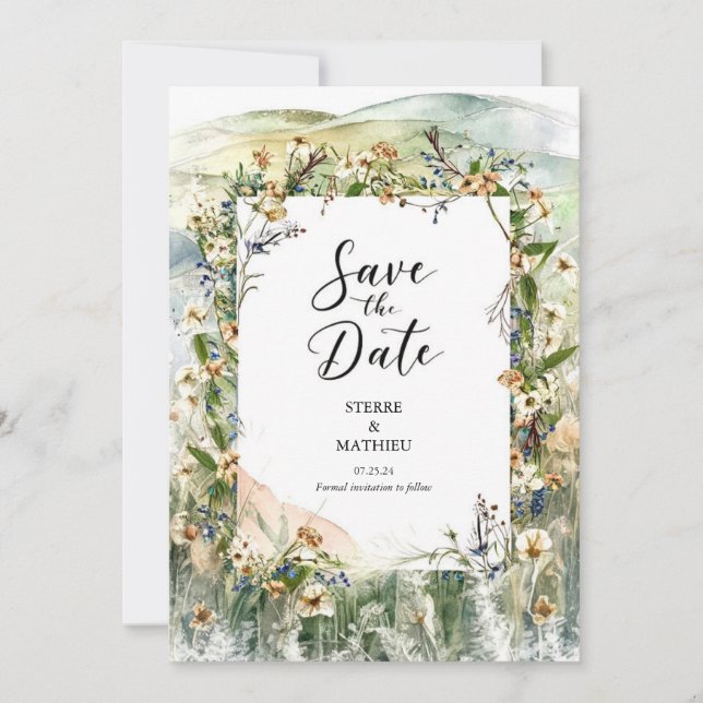 Whimsical Nature Wildblume Hochzeit Save The Date (Vorderseite)