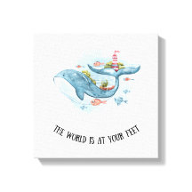 Whimsical Nautical Blue Whale Stretch Canvas Print