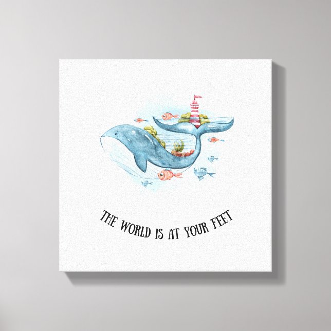 Whimsical Nautical Blue Whale Stretch Canvas Print Leinwanddruck (Vorderseite)