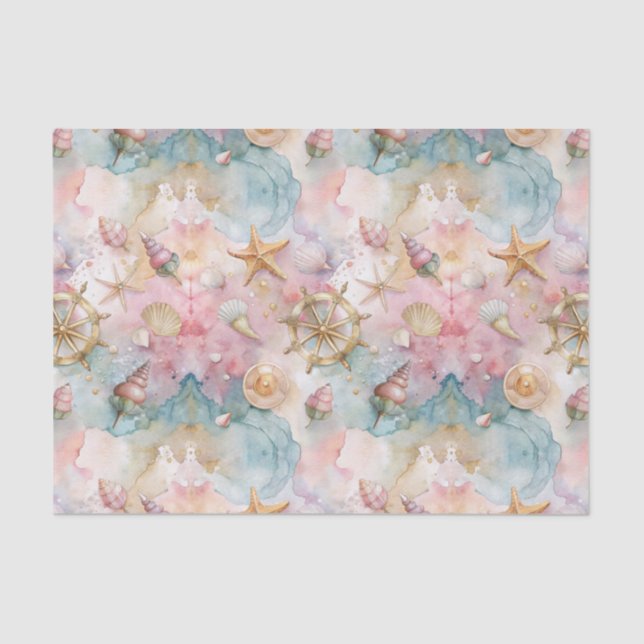 Whimsical Nautical Seashells Pink Decoupage Seidenpapier (Vorderseite)