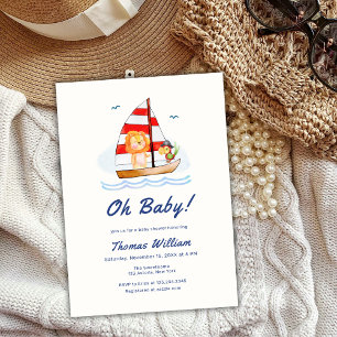 Whimsical Nautical Wild Lion Sailboat Babydusche Einladung
