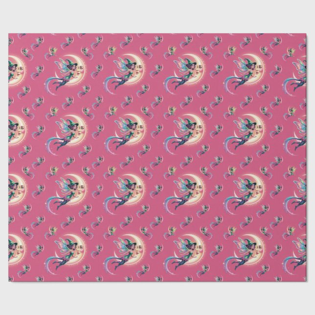 Whimsical neon Halloween Hexe, Halloween Hexe, Geschenkpapier (Saum)