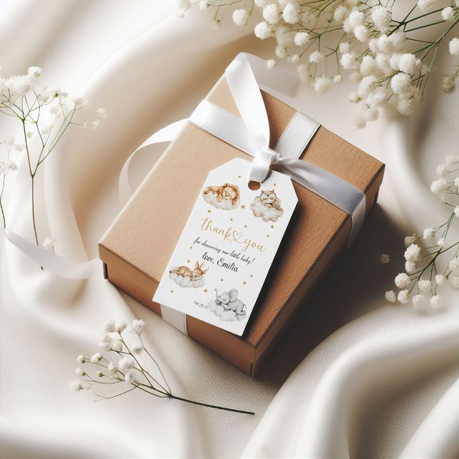 Whimsical Neutral Watercolor Sleeping Animals Baby Geschenkanhänger (Von Creator hochgeladen)