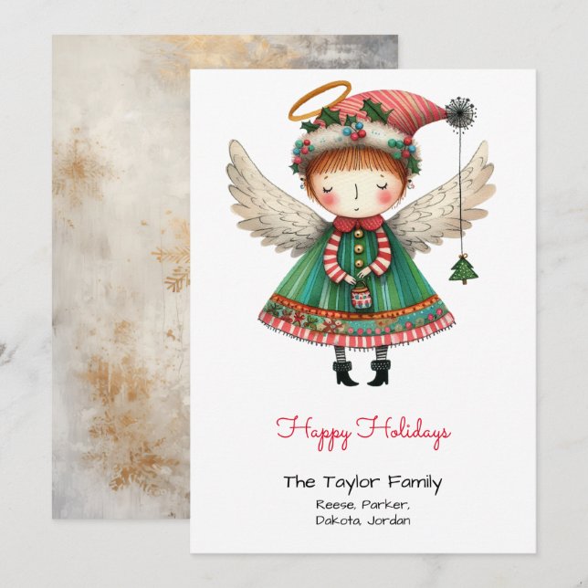 Whimsical Niedlich Angel Illustration Happy Feiertagskarte (Vorne/Hinten)