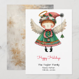 Whimsical Niedlich Angel Illustration Happy Feiertagskarte