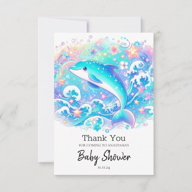 Whimsical Niedlich Delphin Baby Dusche Dankeskarte (Vorderseite)