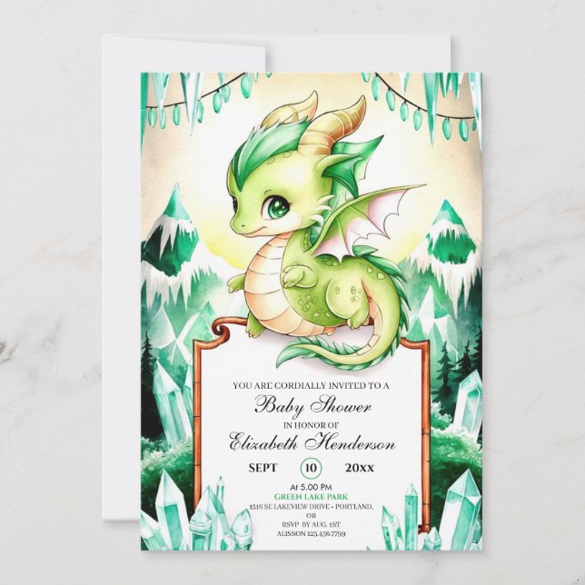 Whimsical Niedlich Dragon Baby Dusche Einladung (Vorderseite)
