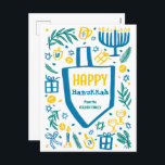 Whimsical Niedlich Dreidel Menorah CUSTOM HANUKKAH Feiertagspostkarte<br><div class="desc">Perfekte niedliche Karte für einen lustigen Urlaub! Handgemachte Kunst für Sie! Vollständig anpassbar! Klicken Sie auf "Personalisieren" oben, um den Text zu bearbeiten. Klicken Sie auf "Bearbeiten mit dem Designwerkzeug", um die Schriftart, Farben und Einstellungen anzupassen. (Karo auch mein Shop für alternative Designs) Dies ist eine Postkarte, Karo meinen Shop...</div>