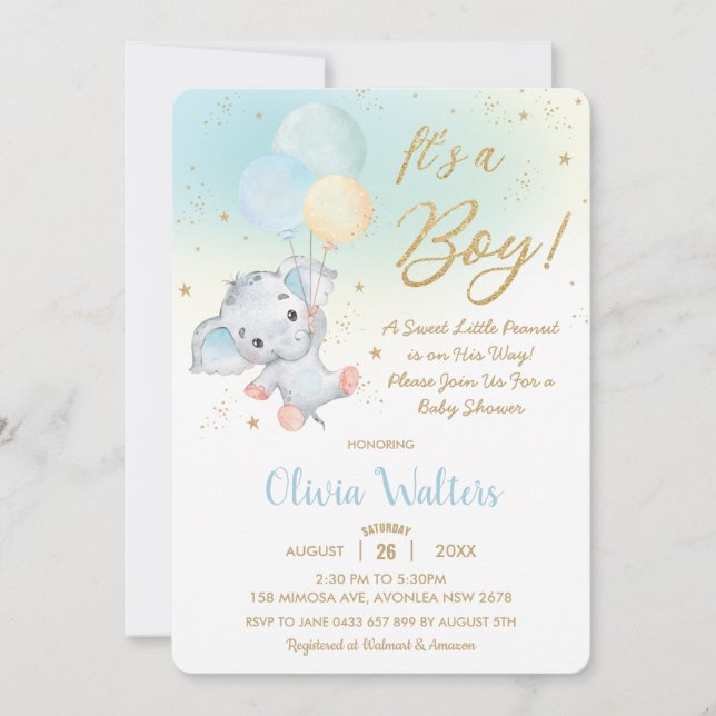 Whimsical Niedlich Elephant Balloons Baby Shower B Einladung (Vorderseite)