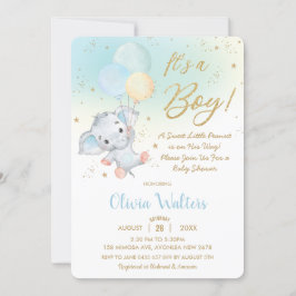 Whimsical Niedlich Elephant Balloons Baby Shower B Einladung